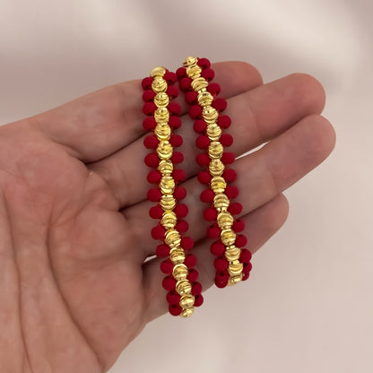 Promoción de 2 Pulseras para Parejas Hilo Rojo en Balin Italiano de 4mm en en Oro Laminado 18k con Garantia de por vida