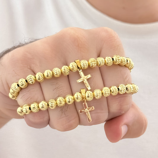 Promocion de 2 Pulseras Para Parejas en Balin Italiano de 6mm y 4mm en Oro Laminado 18k con Garantía de por vida