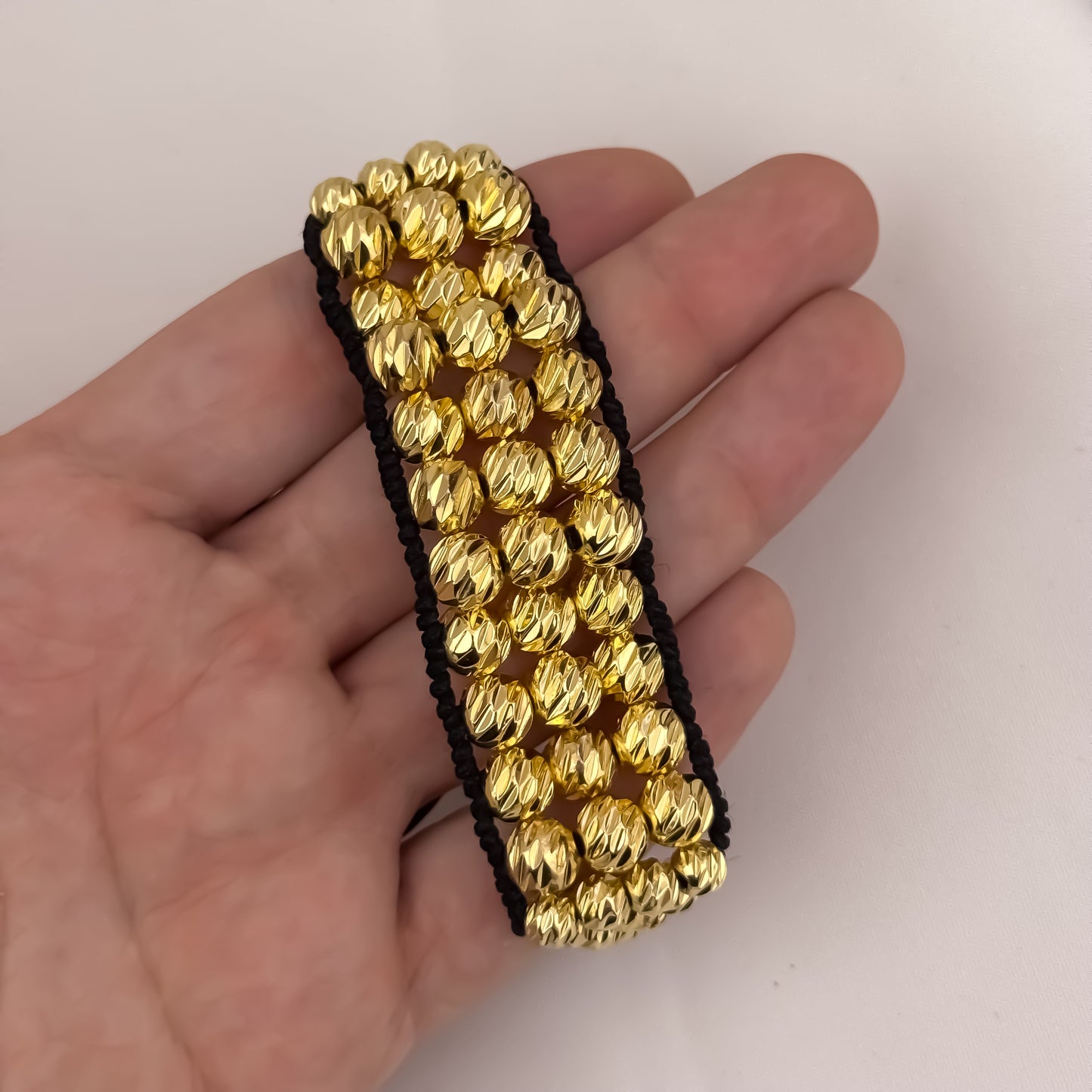 PULSERA EXCLUSIVA EN 5 CARRILES EN BALIN ITALIANO DE 8MM Y 6MM EN ORO LAMINADO 18K CON GARANTIA DE POR VIDA
