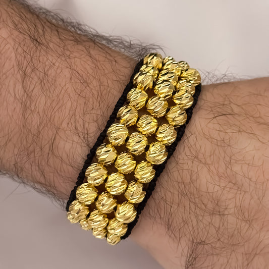 PULSERA EXCLUSIVA EN 5 CARRILES EN BALIN ITALIANO DE 8MM Y 6MM EN ORO LAMINADO 18K CON GARANTIA DE POR VIDA