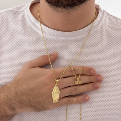 Promocion de Amor y Amistad Cadenas para Parejas de Hombre 60cm y Dama 45cm con Dije de  Virgen de Guadalupe + Dije de Dios   en Oro Laminado 18k con Garantia de por vida