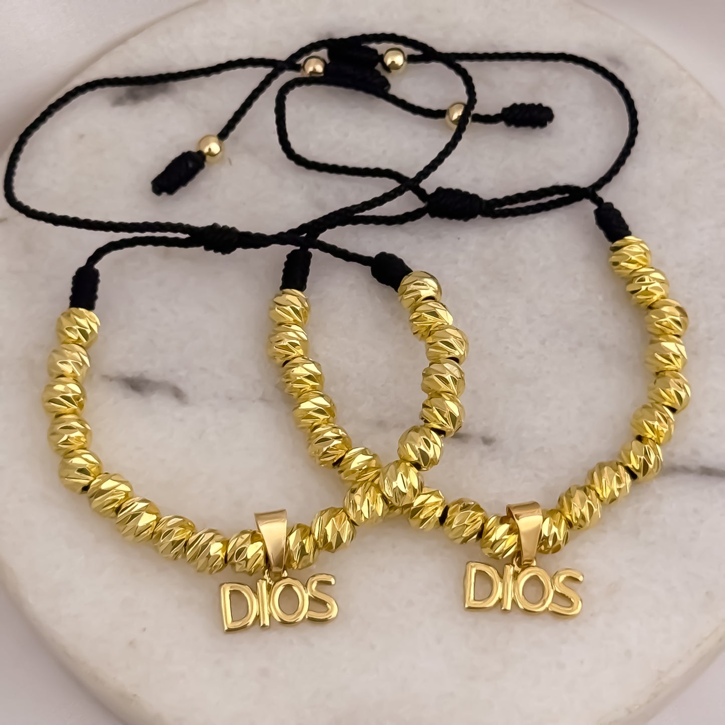 Promoción de 2  Pulseras para Parejas en Balin Italiano de 6mm con el Dije de Dios Protección en Oro Laminado 18k con Garantía de por vid