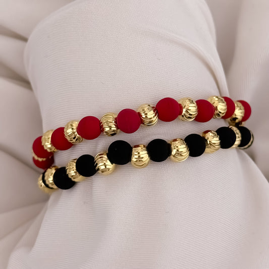 Promoción de Amor y Amistar 2 Pulseras Balin italiano de 8mm con Neopreno en Oro Laminado 18k con Garantía de por vida