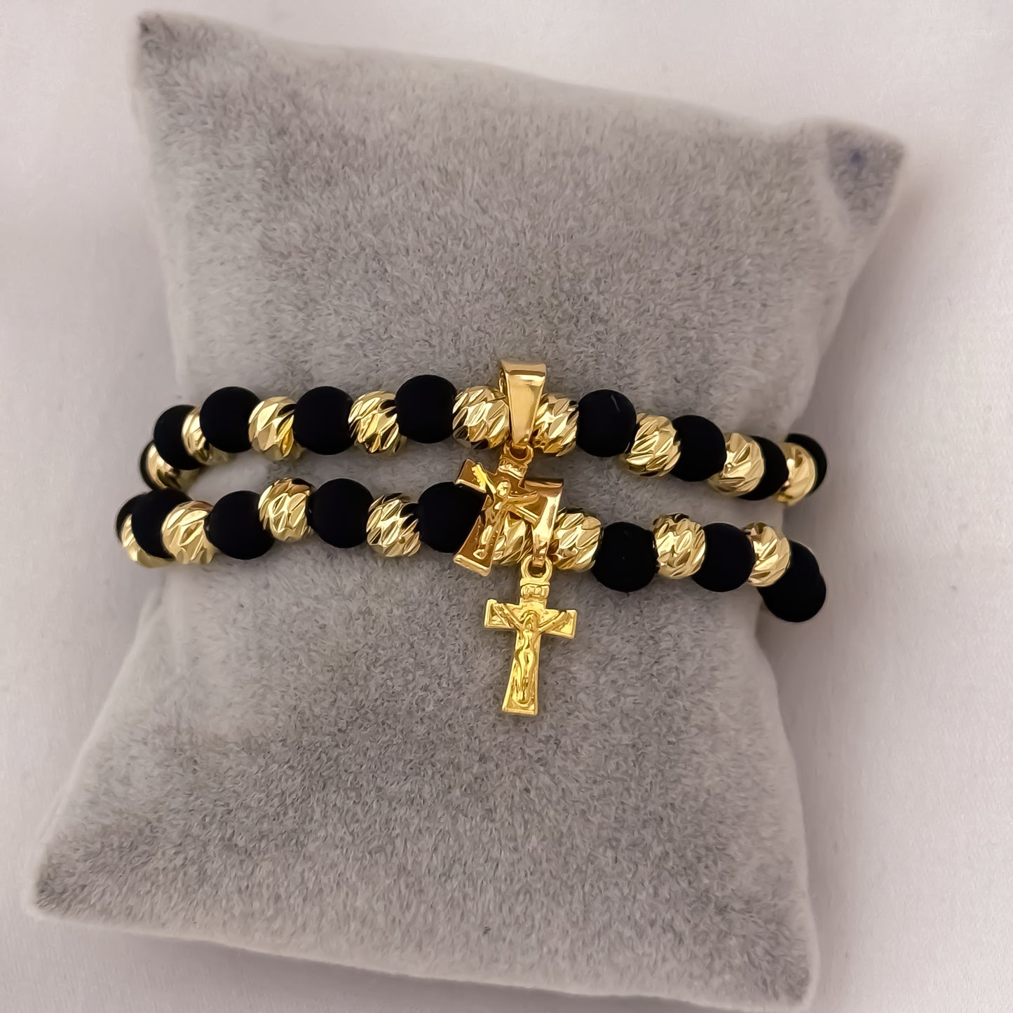 Promoción de 2 Pulseras para Parejas en Balin Italiano de 6mm con Neopreno en Oro Laminado 18k con Garantía de por vida