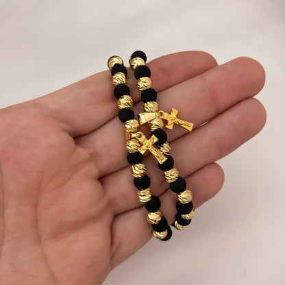 Promoción de 2 Pulseras para Parejas en Balin Italiano de 6mm con Neopreno en Oro Laminado 18k con Garantía de por vida