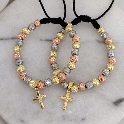 Promocion de 2 Pulseras para Parejas en Balin Italiano de 6mm de 3 Oros en Oro Laminado 18k con Garantia de por vida