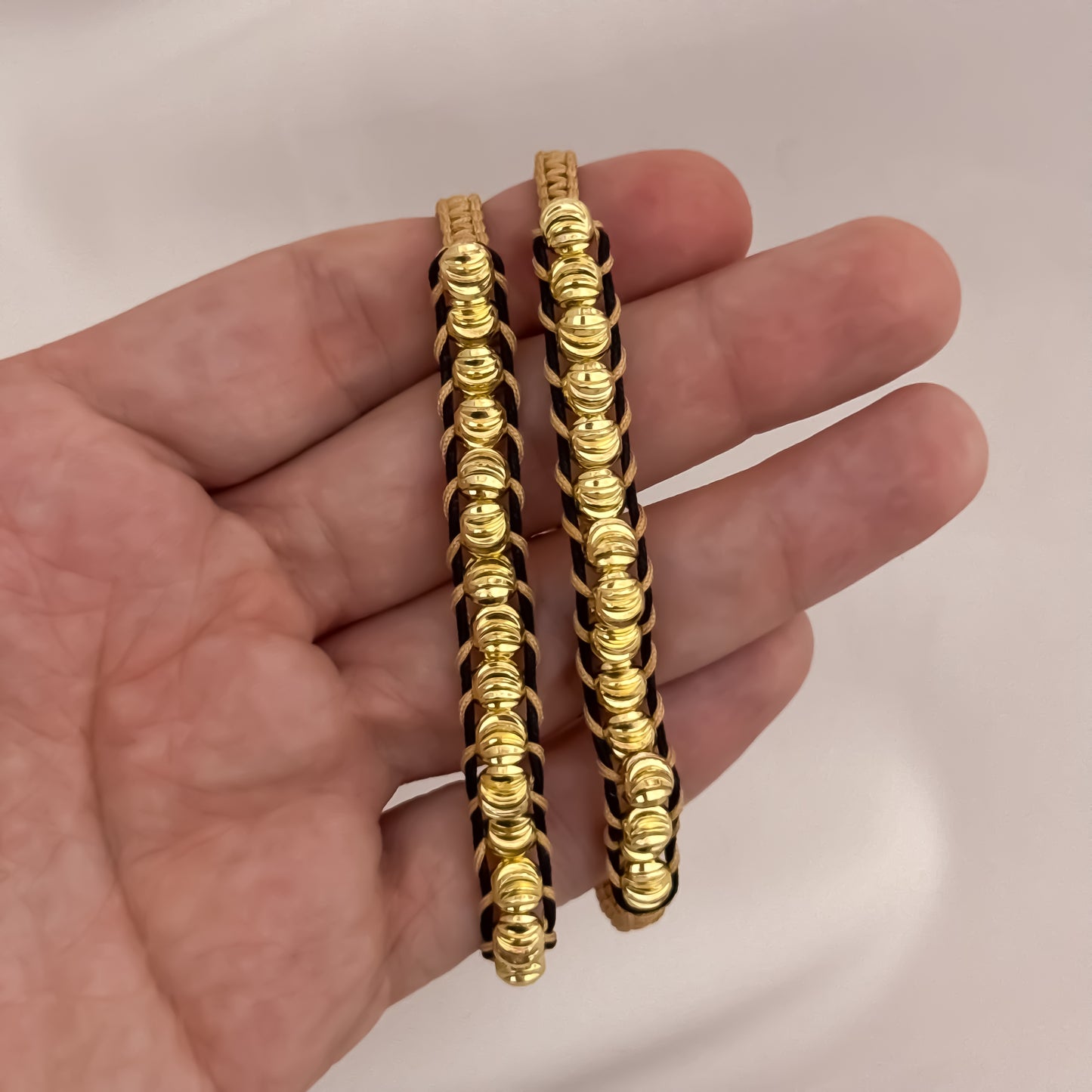 Promoción de 2 Pulsera Tejida Doble Hilo Beis  en Bali de 5mm en Oro Laminado 18k con Garantia de por vidan Italiano