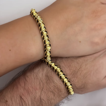 Promoción de 2 Pulsera Tejida Doble Hilo Beis  en Bali de 5mm en Oro Laminado 18k con Garantia de por vidan Italiano