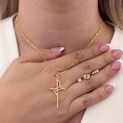 Cadena Tejido Cubana de Dama de 45cm + Dije de Fe con Micro Circones Cristales + Duo de Candongas con Micro Circones en Oro Laminado 18k con Garantia de por vida