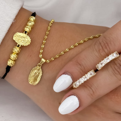 Cadena Tejido Singapur de Dama de 45cm de 3mm + Virgen de Guadalupe Tallada