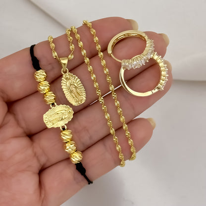 Cadena Tejido Singapur de Dama de 45cm de 3mm + Virgen de Guadalupe Tallada