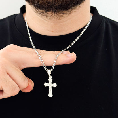Cadena Tejido Catier de Hombre de 60cm de 3mm + Cruz Cristo Madero en Plata 925 Garantizado