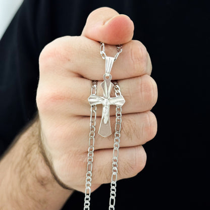 Cadena Tejido Catier de Hombre de 60cm de 3mm + Cruz Cristo Madero en Plata 925 Garantizado