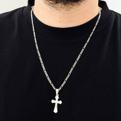 Cadena Tejido Catier de Hombre de 60cm de 3mm + Cruz Cristo Madero en Plata 925 Garantizado