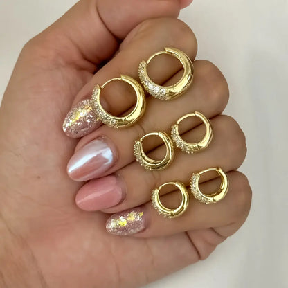 Juego de Candongas en Oro Laminado 18k  Pequeña Mediana y Grande con Micro circones en Oro Laminado 18k con Garantia de por vida