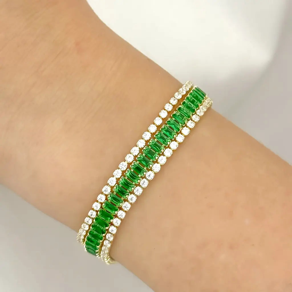 Pulsera Tennis Verde Esmeralda 20cm-5mm de Grosor en Oro Laminado 18k con Garantia de por vida