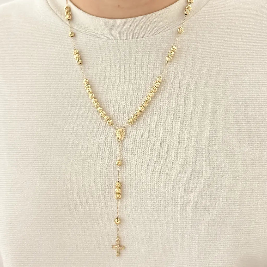 Camandula de Virgen Guadalupe Balin Diamantado 7mm en  Oro Laminado 18k con Garantia de por vida