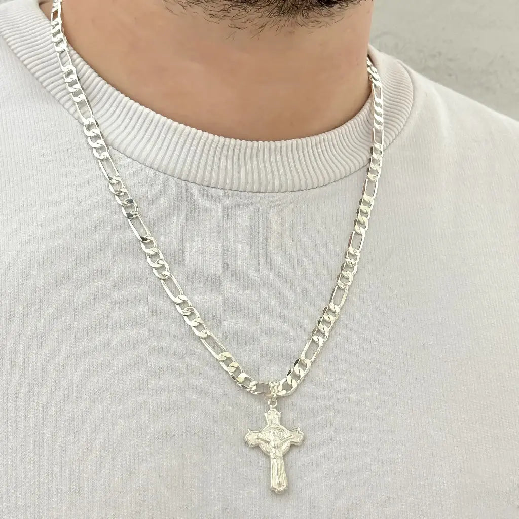 Cadena Tejido Catier 60cm-5mm + Cruz San  Benito Proteccion en Plat 925 con Garantia