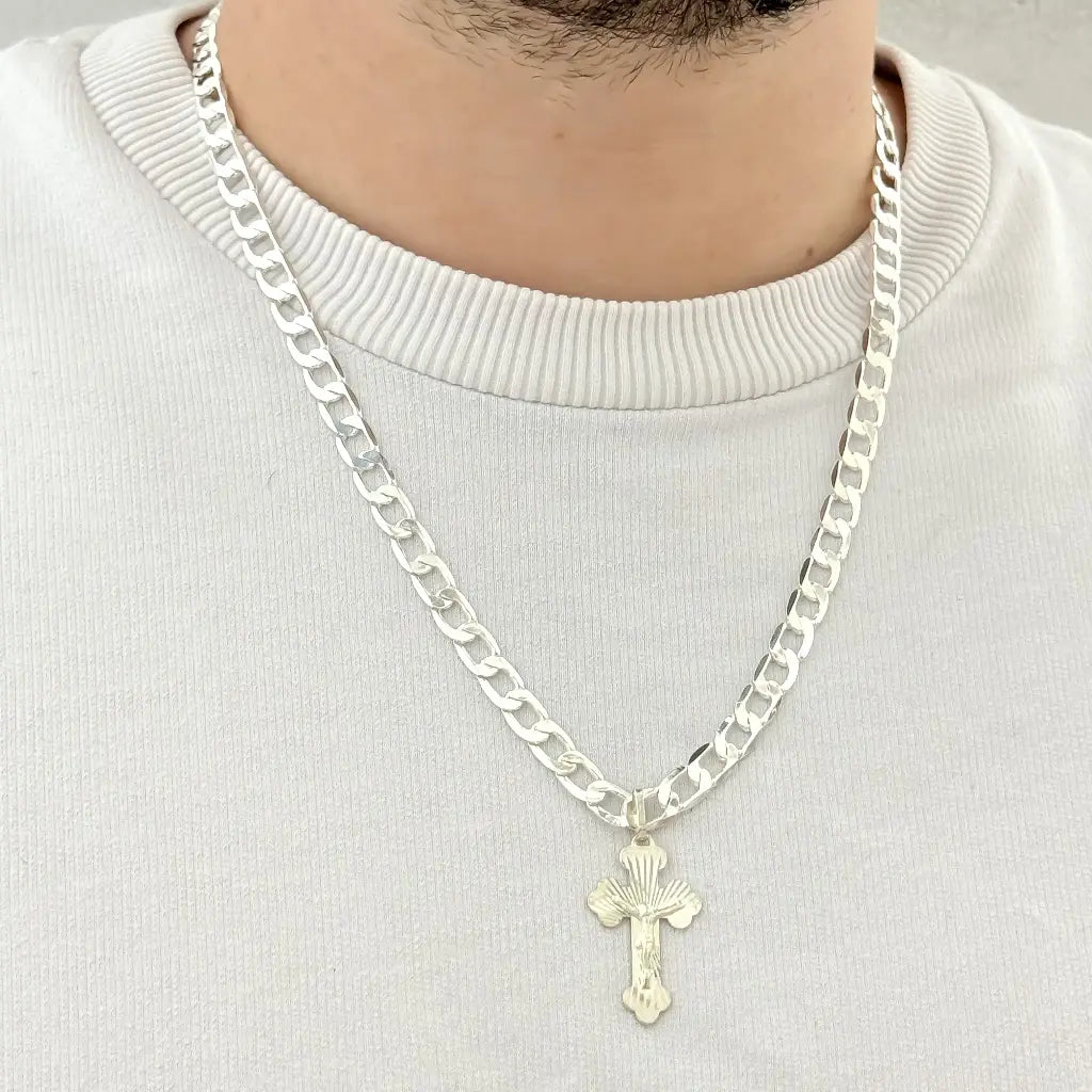 Cadena Cubana 60cm -5mm + Cristo Madero para Caballero en Plata 925 con Garantia de por vida