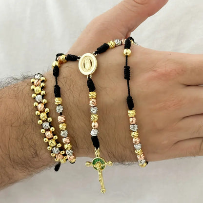 Camandula de 3 Oros Balin 6mm + Pulsera 3 carriles en 3 oros Balin Oro Laminado 18k con Garantia de por vida