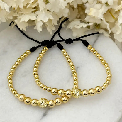 2 Pulseras Union para parrejass Full Balines 4mm con Bola de la mitad Italiana en Oro laminado 18k con Garantia de por vida