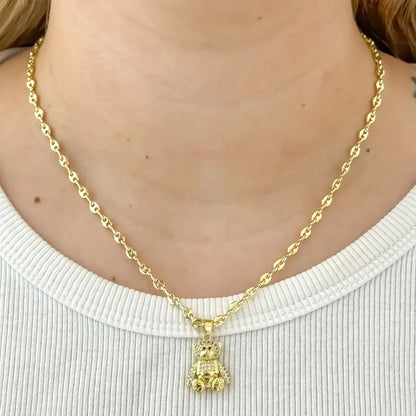 Cadena Tejido Gucci de 45cm/3mm de Grosor + Oso Tedy con circones en Oro de 14k