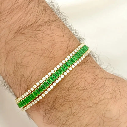 Pulsera Tennis Verde Esmeralda 20cm-5mm de Grosor en Oro Laminado 18k con Garantia de por vida