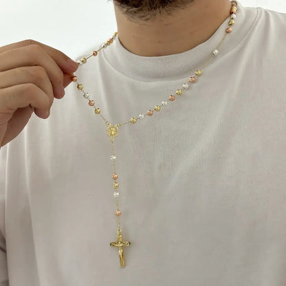 CAMANDULA DE 3 OROS BALIN ITALAINO DE 8MM DE GROSOR EN ORO LAMINADO 18K CON GARANTIA