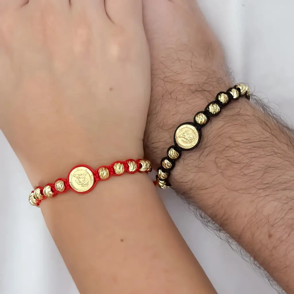 Promocion de 2 Pulseras San Miguel Proteccion con Balin Italiano en Oro laminado 18k con Garantia de por vida