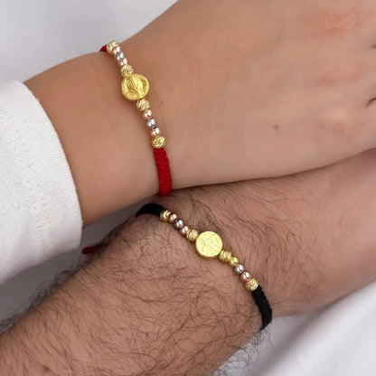 Promocion de 2 Pulseras de San Benito Protección con Balin Italiano de 6mm en Oro Laminado 18k con Garantia de por vida