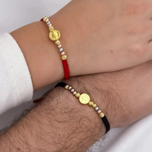 Promocion de 2 Pulseras de San Benito Protección con Balin Italiano de 6mm en Oro Laminado 18k con Garantia de por vida