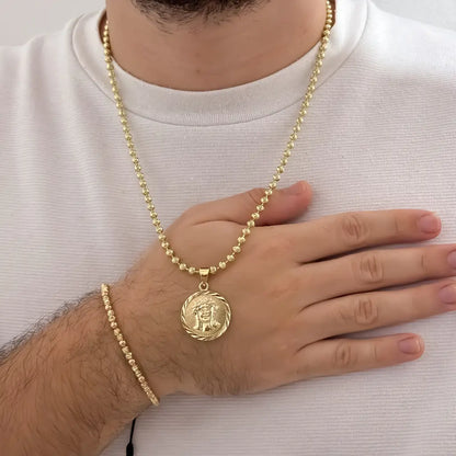 Cadena Tejido Militar de 60cm de 4mm de Grosor + Dije de  Rostro de  Jesus + Pulsera Italiano en Oro Laminado 18k con  Garantia de po vida