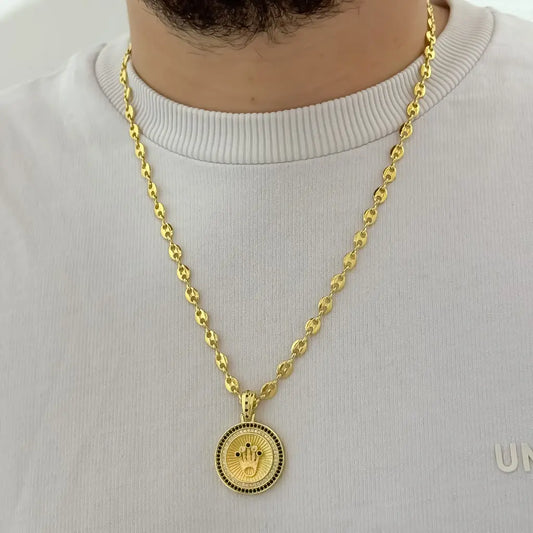 Cadena Tejido Gucci de Hombre de 60cm + Dije de  Rolex con micro Circones en Oro Laminado 18k con Garantia de por vida