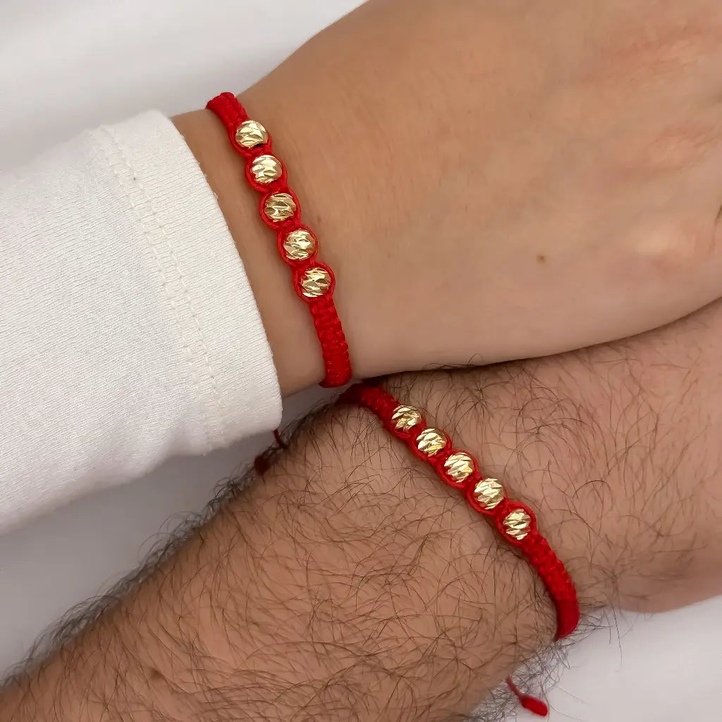 Oferta de 2 Pulseras para Parejas Hilos Rojos de Amor en Balin Italiano 5mm de grosor en Oro Laminado 18k