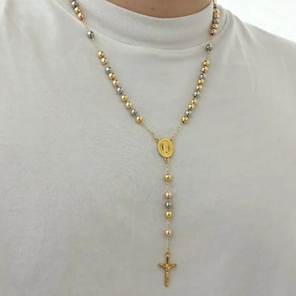 CAMANDULA DE VIRGEN DE GUADALUPE DE  3 OROS 65CM BALIN 7MM EN BAÑO DE ORO DE 18K CON GARANTIA