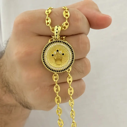 Cadena Tejido Gucci de Hombre de 60cm + Dije de  Rolex con micro Circones en Oro Laminado 18k con Garantia de por vida