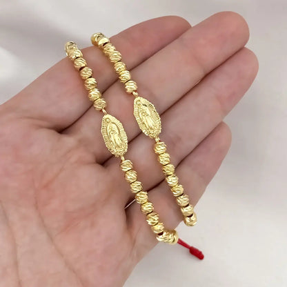 2 Pulseras para parejas con Dije de Virgen Guadalupe el Amuleto Protector de toda nuestras males Energias en Balin italiano de 6mm en oro Laminado 18k con Garantia de por vida