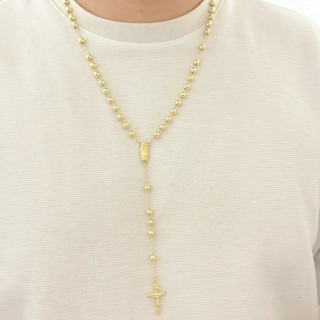 Camandula de Virgen de Guadalupe Proteccion 60cm - Balin 6mm en Oro Laminado 18k con Garantia de por vida