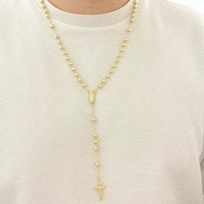 Camandula de Virgen de Guadalupe Proteccion 60cm - Balin 6mm en Oro Laminado 18k con Garantia de por vida