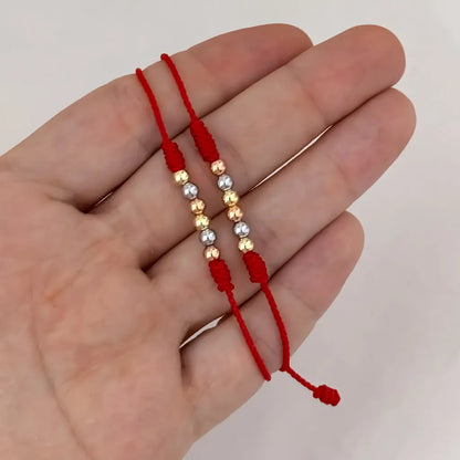 2 Hilos de Amor en Hilos Rojos en Balin 4mm  en Oro Laminado 18k de 3 oros Amarillo Rosado Gris con Garantia de por vida