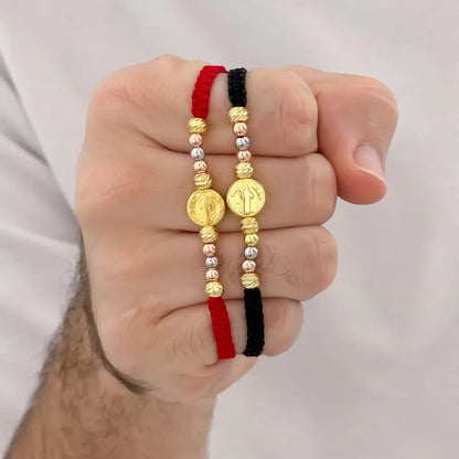 Promocion de 2 Pulseras de San Benito Protección con Balin Italiano de 6mm en Oro Laminado 18k con Garantia de por vida