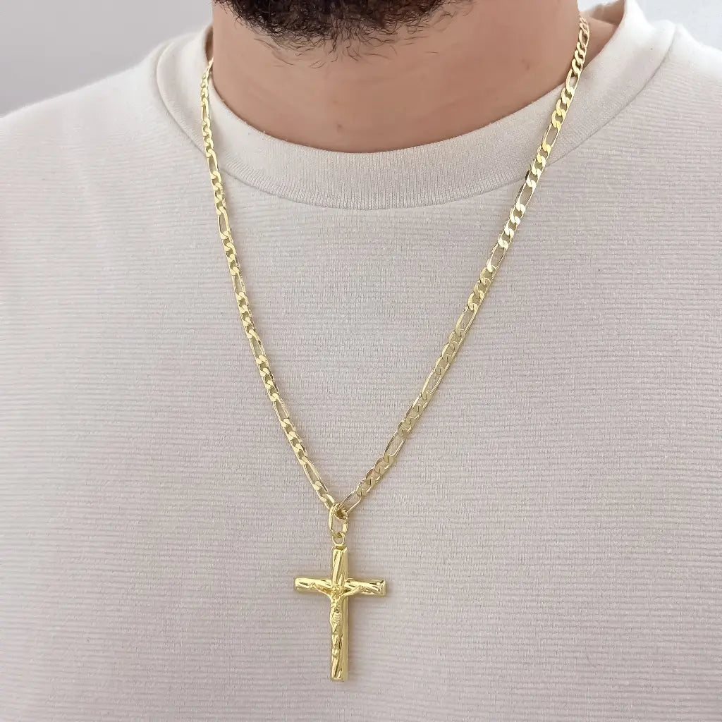 Cadena Tejido Catier Gruesa de Hombre de 60cm de 5mm de Grosor + Cristo madero de Proteccion en Oro laminado 18k con Garantia de por vida