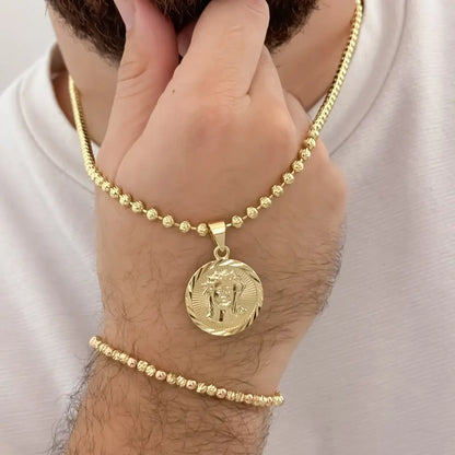 Cadena Tejido Militar de 60cm de 4mm de Grosor + Dije de  Rostro de  Jesus + Pulsera Italiano en Oro Laminado 18k con  Garantia de po vida