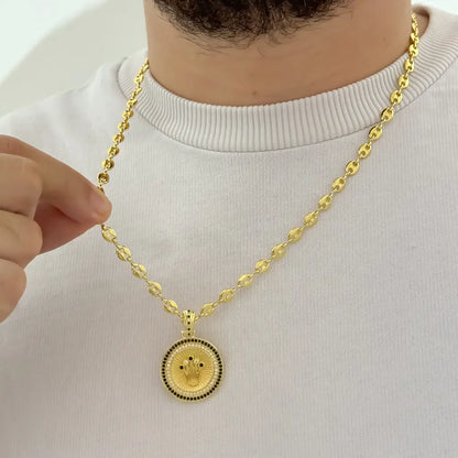 Cadena Tejido Gucci de Hombre de 60cm + Dije de  Rolex con micro Circones en Oro Laminado 18k con Garantia de por vida