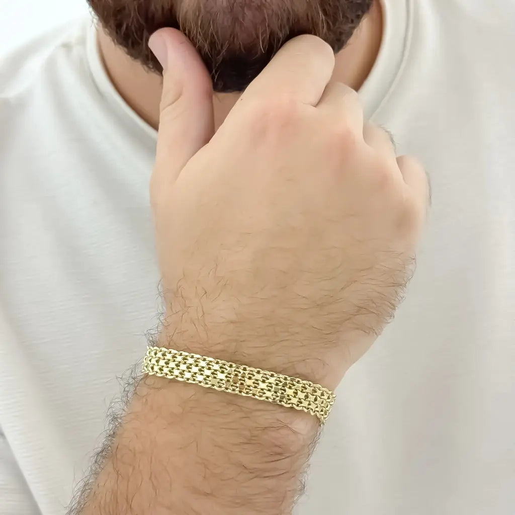 Pulsera Gruesa Tejido Chino 10mm de Grosor en Oro Laminado 18k con Garantia de por vida