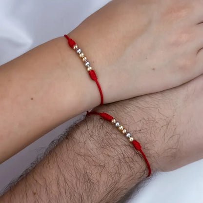 2 Hilos de Amor en Hilos Rojos en Balin 4mm  en Oro Laminado 18k de 3 oros Amarillo Rosado Gris con Garantia de por vida