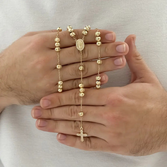 Camandula de Virgen Guadalupe Balin Diamantado 7mm en  Oro Laminado 18k con Garantia de por vida