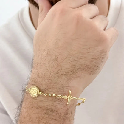 Pulsera Doble proteccion de Virgen Guadalupe con circones + Cristo Madero Proteccion de toda las Malas Energias en Oro Laminado 18k con Grantia de por vida