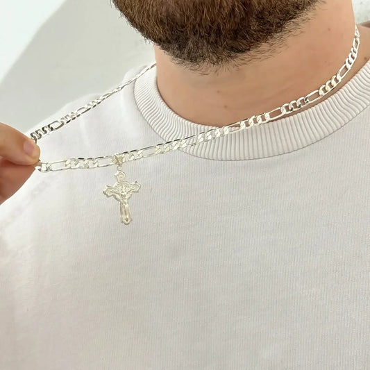 Cadena Tejido Catier 60cm-5mm + Cruz San  Benito Proteccion en Plat 925 con Garantia