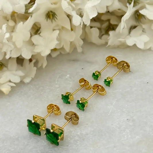 Juego de 3 Topos Cuadrados Verde Esmeralda en Oro Laminado 18k con Garantia de por vida